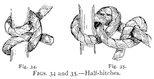 Illustration: FIGS. 34 and 35.—Half-hitches.