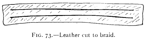 Illustration: FIG. 73.—Leather cut to braid.